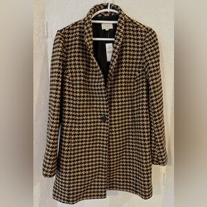 NWT Loft Tan And Black Houndstooth Medium Wrap Coat 32284584 Retail $180